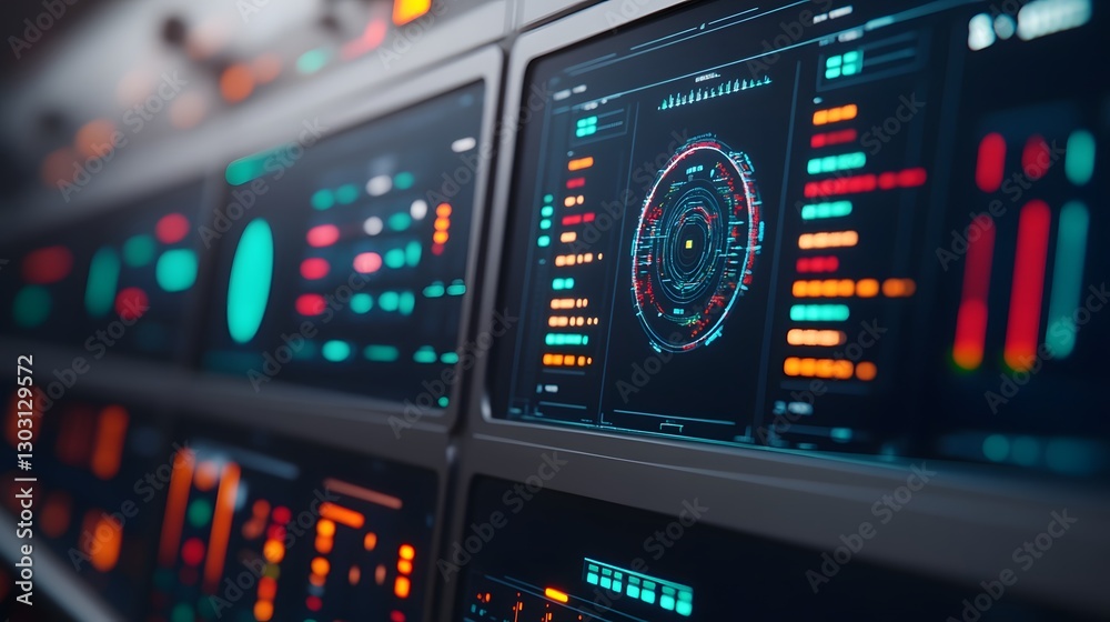 Futuristic Power Plant Control Center with Cutting-Edge Digital Analytics Dashboard Futuristic Power Plant Control Center with Cutting-Edge Digital Analytics Dashboard