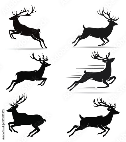 Silhouette of Running Deer, Set of Six
