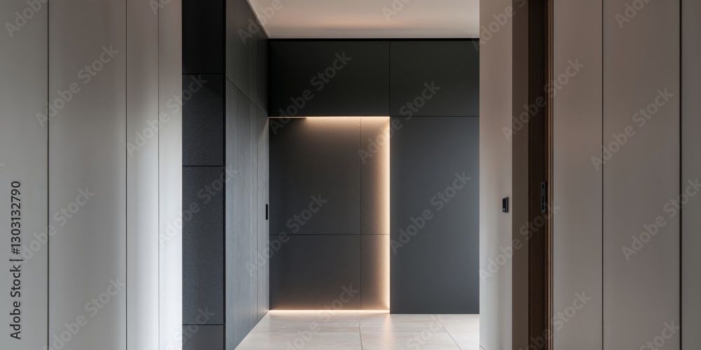 Fototapeta premium Modern Entryway with Dark Gray Accent Panel.