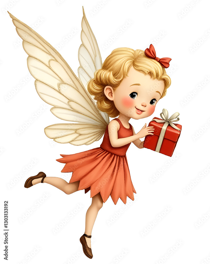 Fototapeta premium A cute little fairy holding a gift