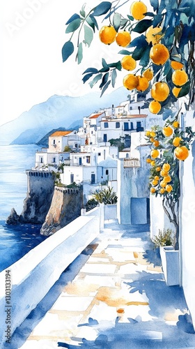 Vibrant Amalfi Coast Watercolor Illustration