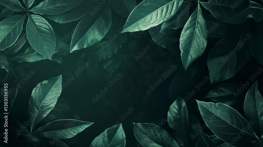 Fototapeta premium Emerald Canopy: A close-up view of vibrant green leaves forming a lush, intricate canopy, creating a sense of depth and tranquility