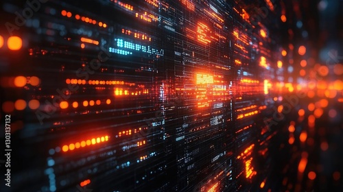 Abstract visualization of glowing data streams flowing through a digital environment at night