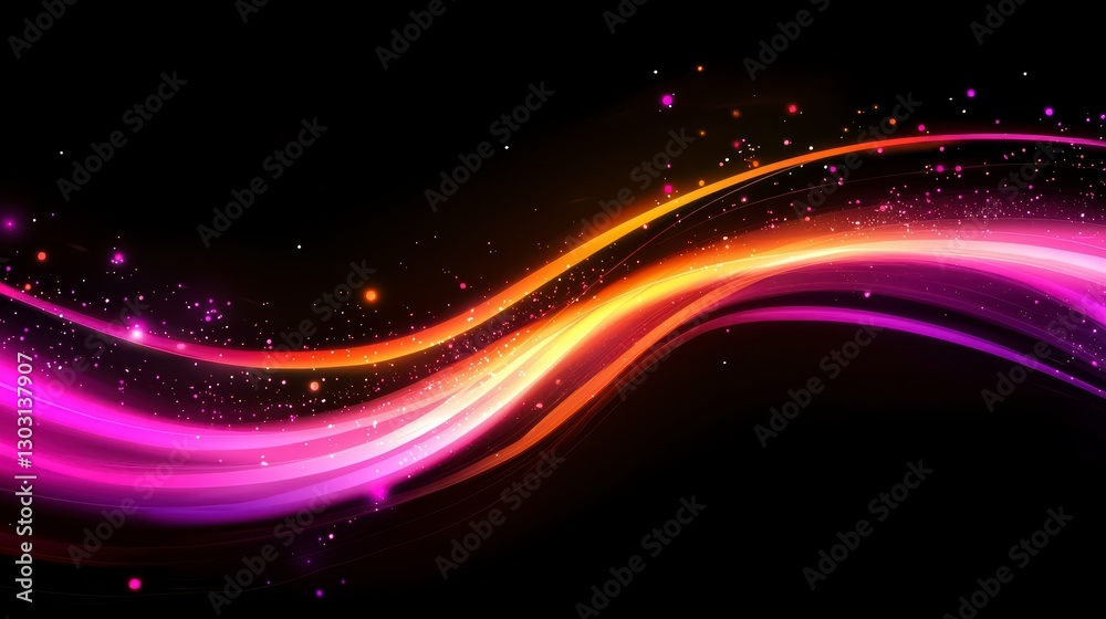 Fototapeta premium Swirling Light Stream: A dynamic, vibrant stream of light in hues of orange and pink gracefully curves across a black backdrop, with a sense of motion and energy.