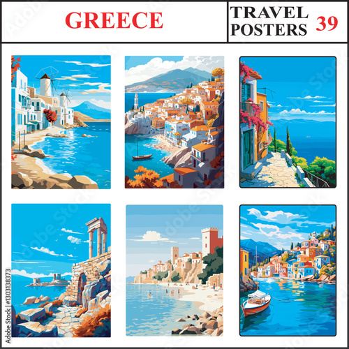 Greece Mykonos Hydra Pelion Travel Poster Wall Art Print Collection Set Part 39