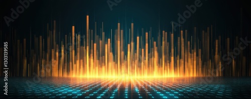 A dynamic visual representation of sound waves  featuring vibrant orange and yellow bars against a dark background  suggesting energy and rhythm.