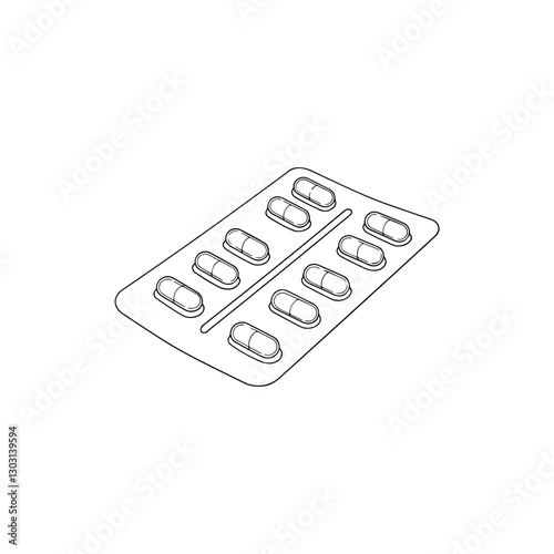 Capsule Blister Pack Icon – Symbolizing Medicine, Pharmaceutical Packaging, and Pills