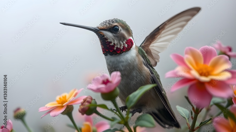Fototapeta premium Hummingbird with Flowers