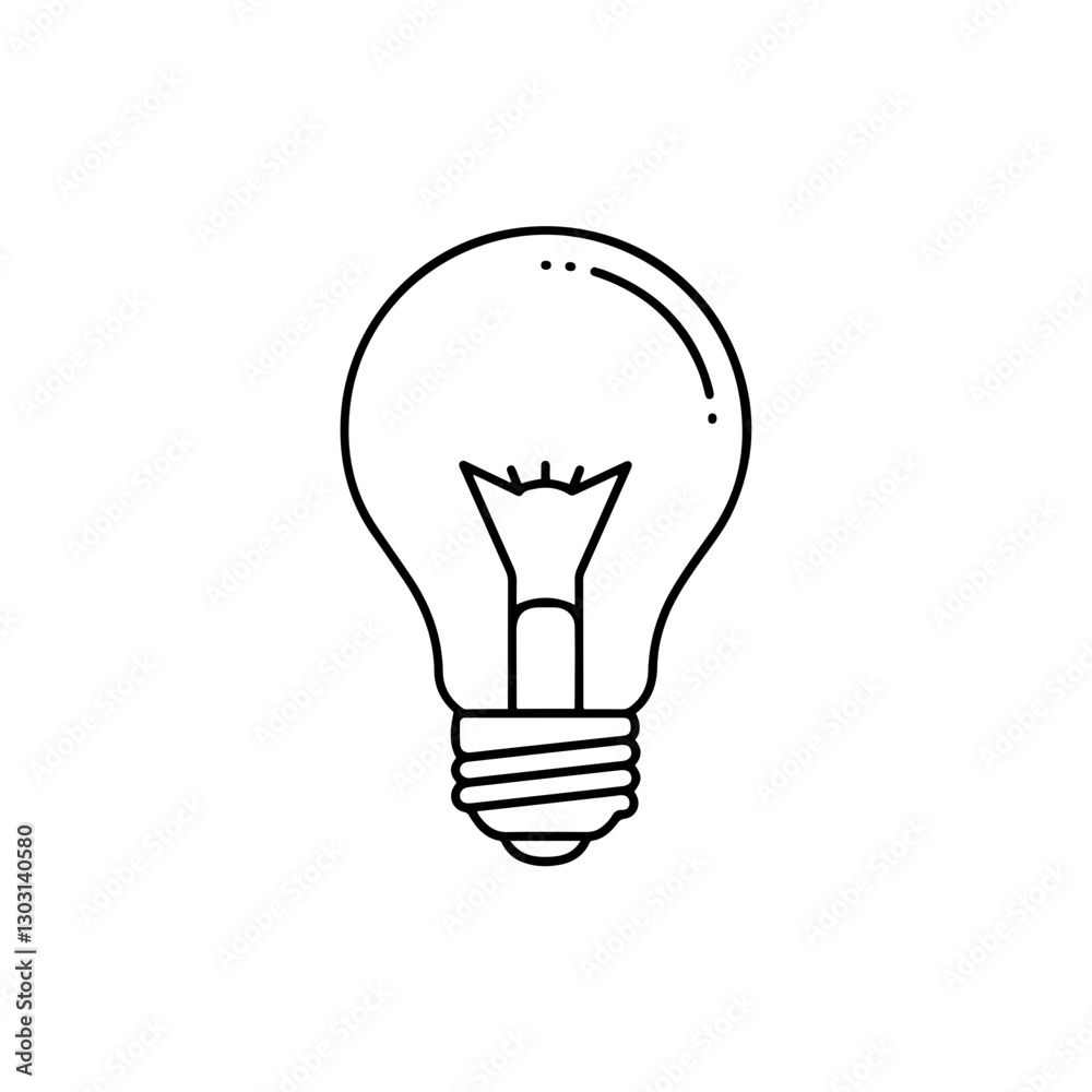Lightbulb Idea Icon – Thin Line Design Representing Creativity, Innovation, and Inspiration