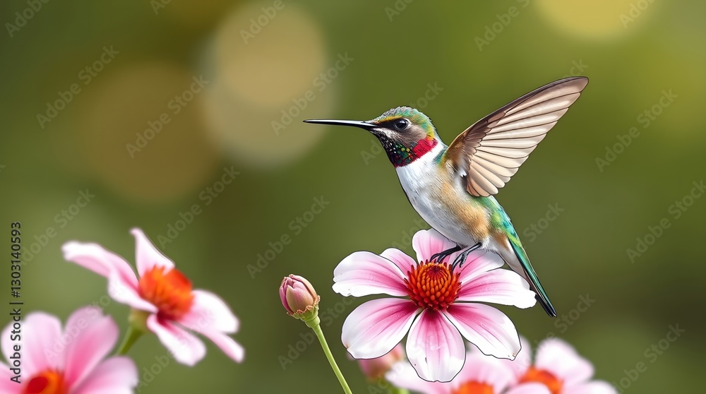 Fototapeta premium Hummingbird with Flowers