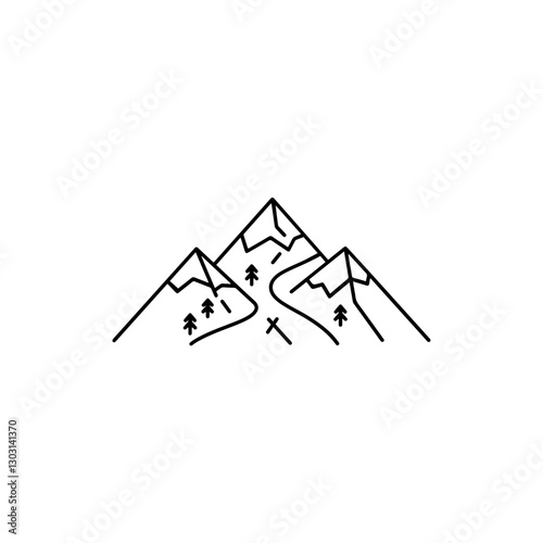 Snow Mountain Ski Icon – A Minimalist Design Representing Skiing and Snow Sports on Mountain Slopes