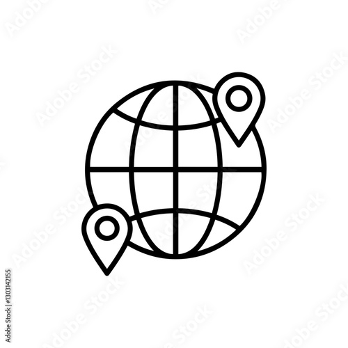 World Navigation Icon – Thin Line Symbol Representing Global Positioning, Maps, and Travel Routes