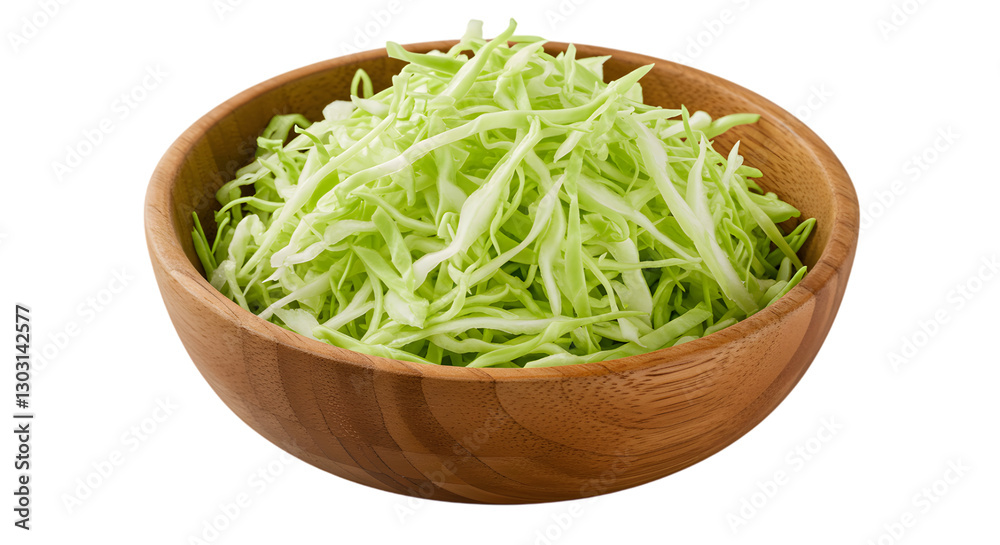 Freshly Shredded Green Cabbage in a Rustic Wooden Bowl Isolated on a Transparent Background PNG. Freshly Shredded Green Cabbage in a Rustic Wooden Bowl Isolated on a Transparent Background PNG.