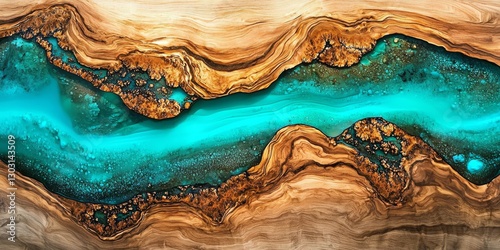 Wallpaper Mural A stunning aerial view of old cracked wood featuring a turquoise epoxy river. Torontodigital.ca
