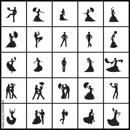 Vector set of dancing people silhouette icons