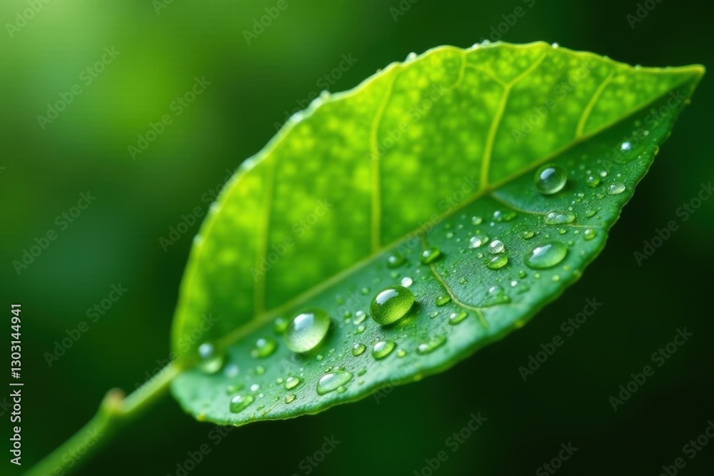 Fototapeta premium Vibrant green lemon leaf, glistening droplets , isolated, aroma, green