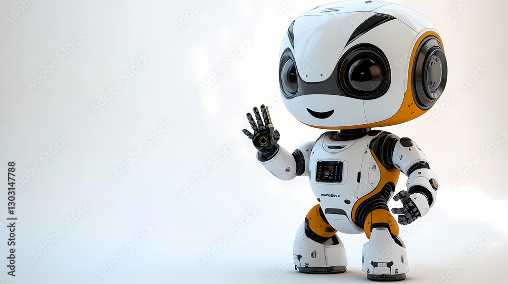 Playful 3D Rendered Robot Figure Waving Playful 3D Rendered Robot Figure Waving