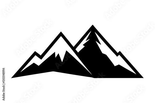 Two Mountain Peaks with Snow Flat Vector Icon


