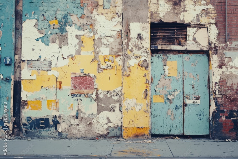 Naklejka premium Peeling paint and weathered door facade.