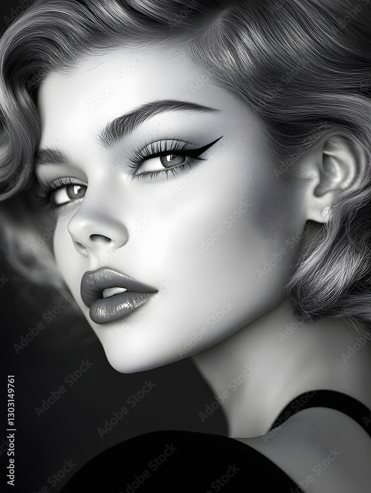Fototapeta premium Timeless Hollywood Glamour: Vintage 1950s Model Portrait