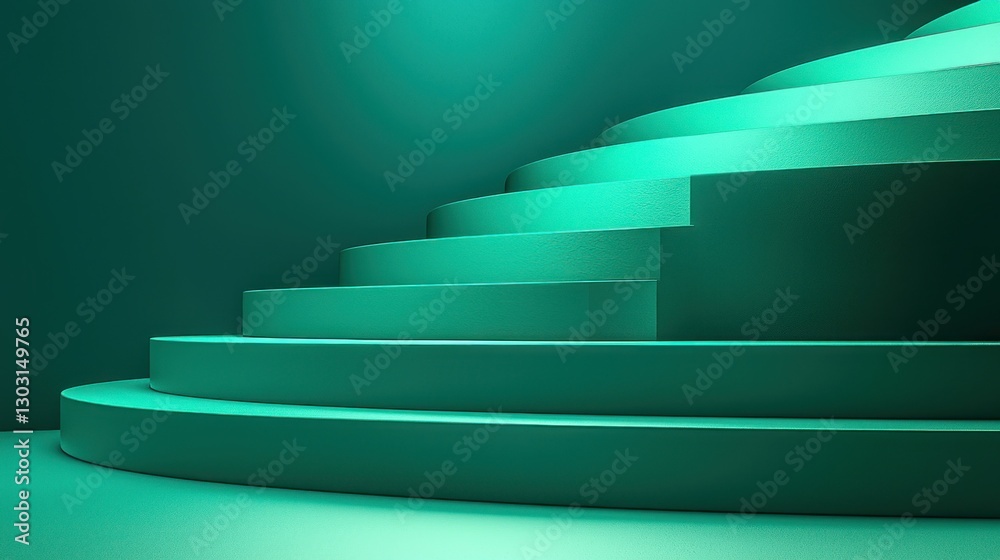 Obraz premium Teal circular steps, abstract podium, studio, spotlight