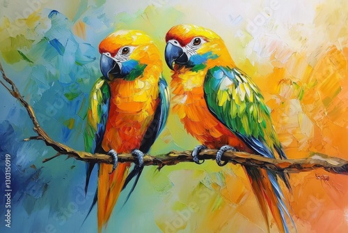 Wallpaper Mural Stunning canvas portrayal of a dynamic parrot couple. Torontodigital.ca