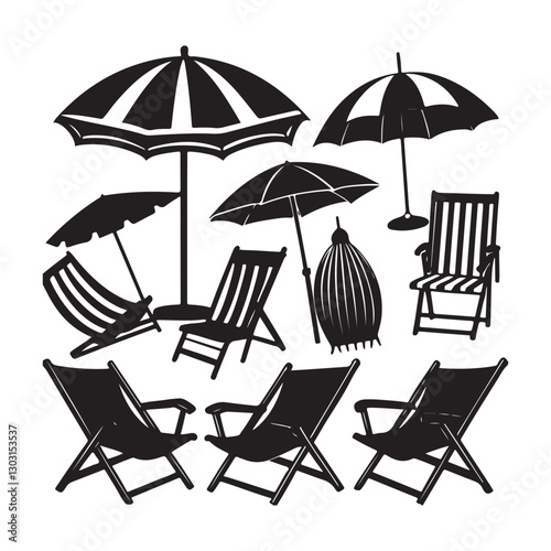 beach chairs and umbrellas