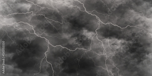 watercolor background. monochrome white and grey watercolor background. Thunder, lightnings and rain at night during summer storm.
