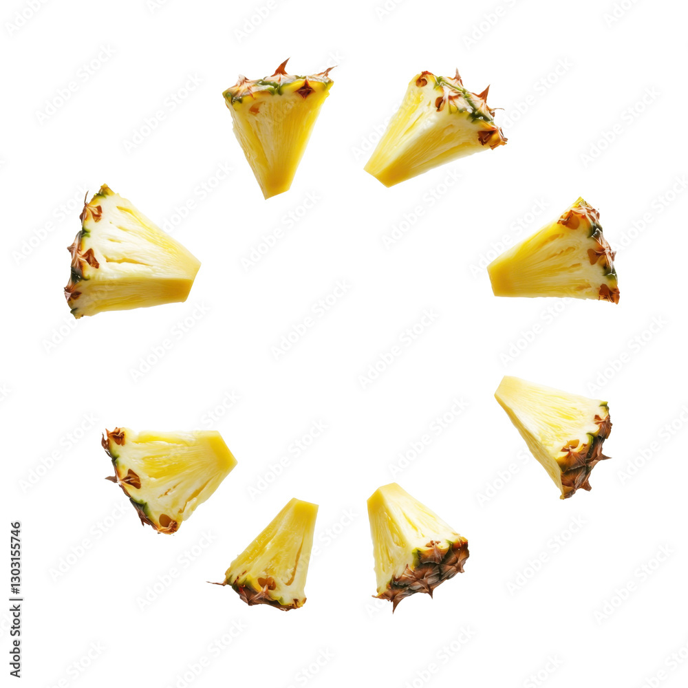 Naklejka premium Sliced Pineapple Pieces Arranged in Circular Pattern on Transparent Background