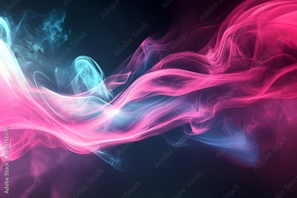 Abstract Smoke Waves Flowing with Pink and Blue Colors on Dark Abstract Smoke Waves Flowing with Pink and Blue Colors on Dark