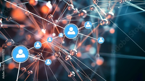 Abstract network of interconnected spheres representing social connections and digital communication