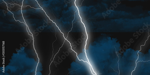 Lightning, thunder cloud dark cloudy sky. Fork lightning striking down during summer storm. intense lightning lighting up the sky .


