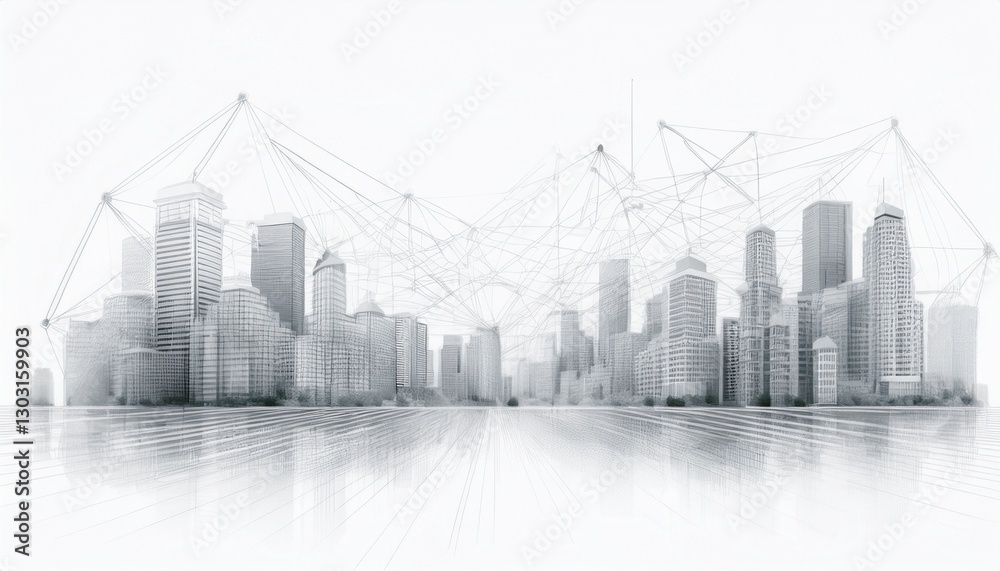 Fototapeta premium Modern buildings, abstract city network connection, city landscape backgrounds