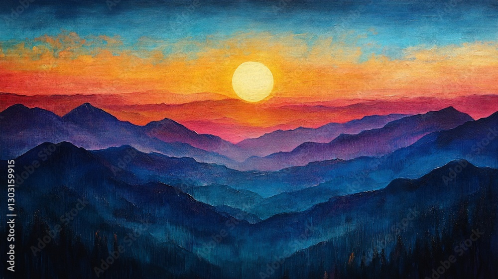 Fototapeta premium Vibrant sunset over layered mountains