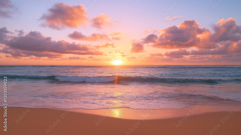 Aerial View of Ocean Waves on Sandy Beach, Summer Background.