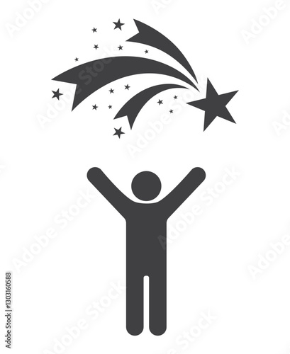 fly star with sparks over man hands up icon
