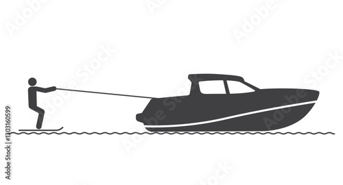 water ski with speed boat in waves icon