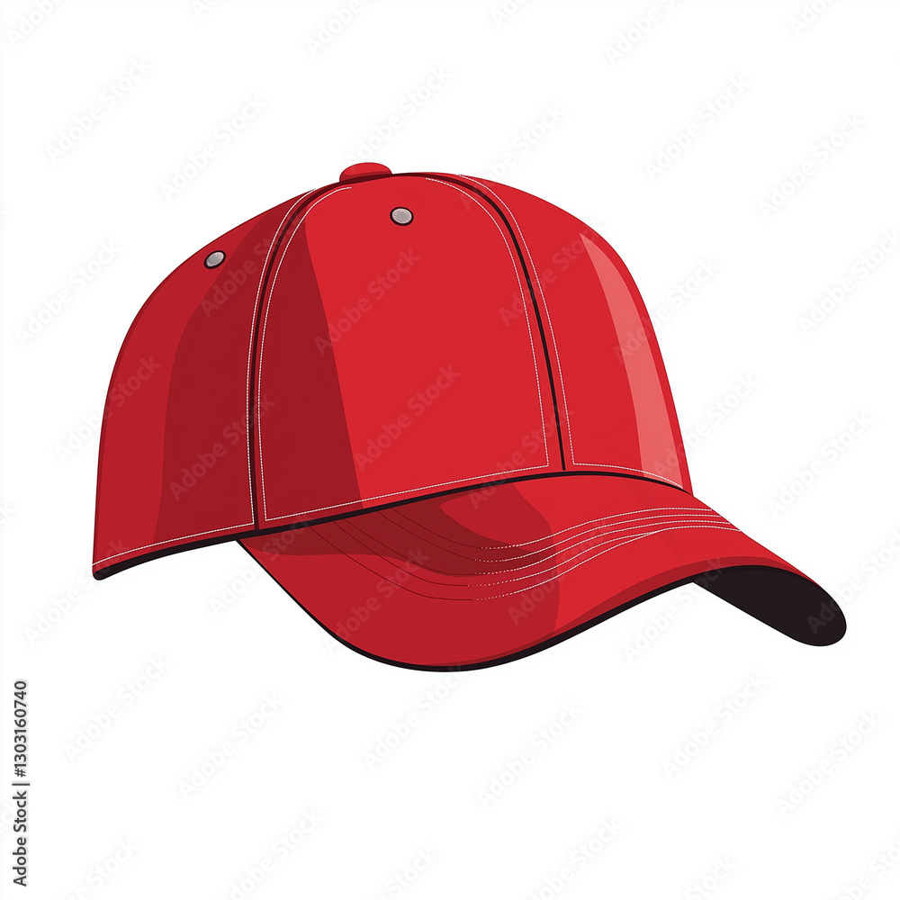 Fototapeta premium Detailed vector illustration of a red baseball cap with a curved brim, designed for outdoor activities and sports fans
