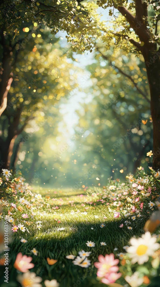 Obraz premium Dreamy spring meadow a vibrant dance of grass and wildflowers