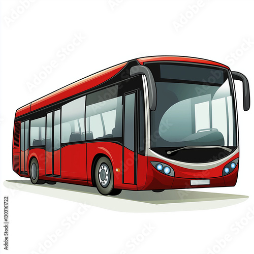 A modern red city bus parked on the street, showcasing a sleek aerodynamic design with large windows and a clean urban backdrop