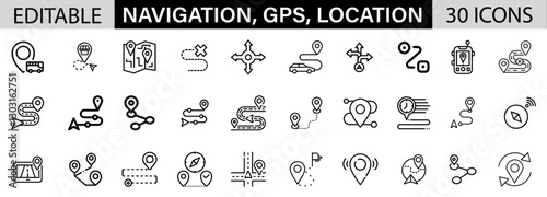 Navigation, Gps, Location icon pack design in adobe illustrator I 30 Editable Stoke I Victor File. 