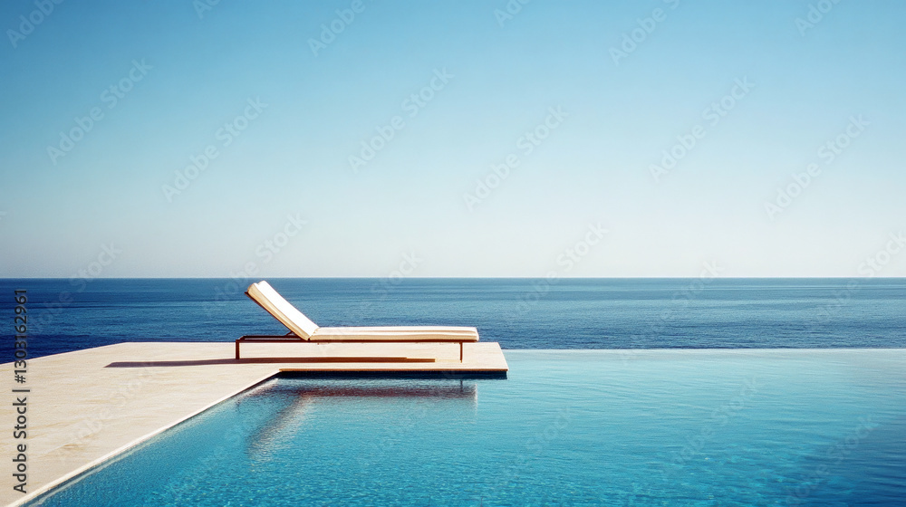 Obraz premium Single Sun Lounger by an Empty Infinity Pool