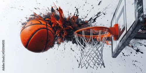 Dynamic Basketball Slam Dunk Action Shot:  Paint Splatter and Extreme Sports Photography photo