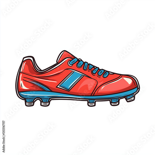 A single red soccer shoe with blue accents, designed for agility and speed on the field