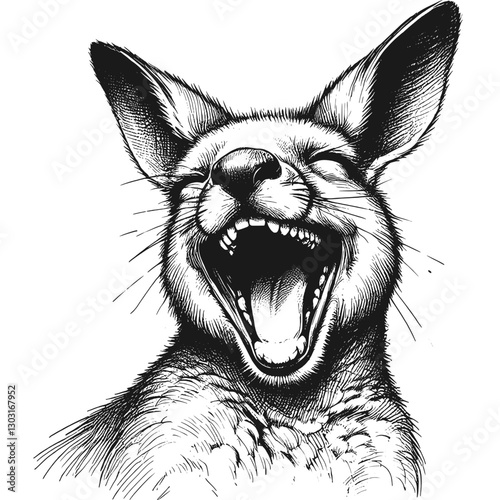Kangaroo laugh line art drawing ink sketch vector hand drawn illustration background chuckles and howls science of animal joy