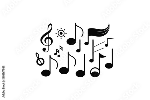Collection of Black Music Notes on White Background