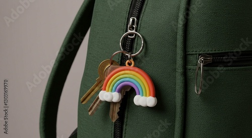 Colorful keychain attached to backpack loop