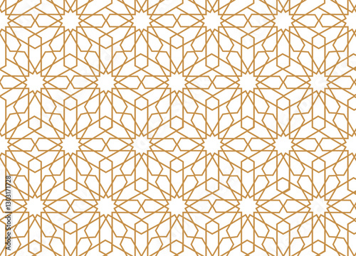 Abstract geometric islamic gold outline vector background