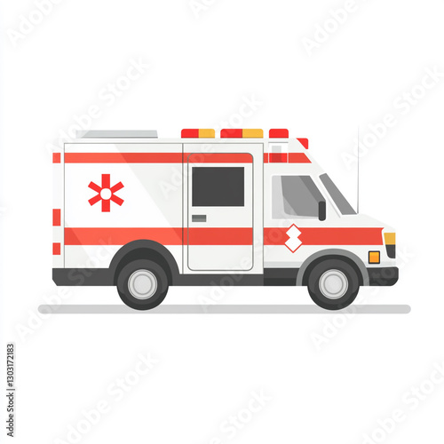 Wallpaper Mural A side view of an ambulance with a red and white color scheme, emergency lights on top, and a medical symbol on the side. Torontodigital.ca