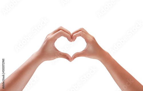 The hands of lovers making a sign heart shape isolated on white background.